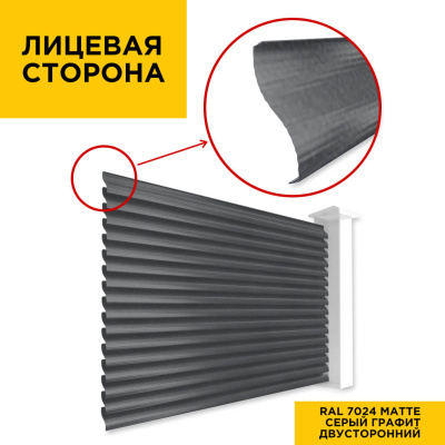 Вид спереди забор ламели еврожалюзи RAL7024 МАТТЕ Серый Графит матовый двусторонний